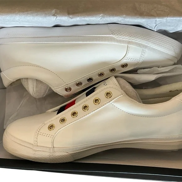 Tommy Hilfiger White Sneakers with Gold Accents - Picture 1 of 5